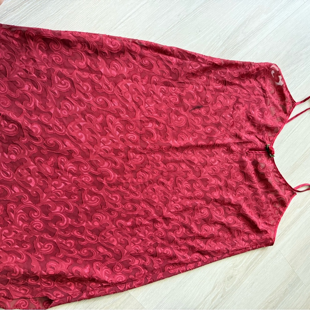 Vintage Red Satin Paisley Slip Dress With Rose Detail